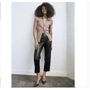 Aritzia BABATON Pants Black Vegan Faux Leather Mob Straight Leg Pockets Size 10